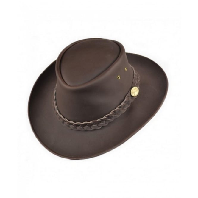 Hazy Blue Leather Australian Style Outback Cowboy Bute Style Hat