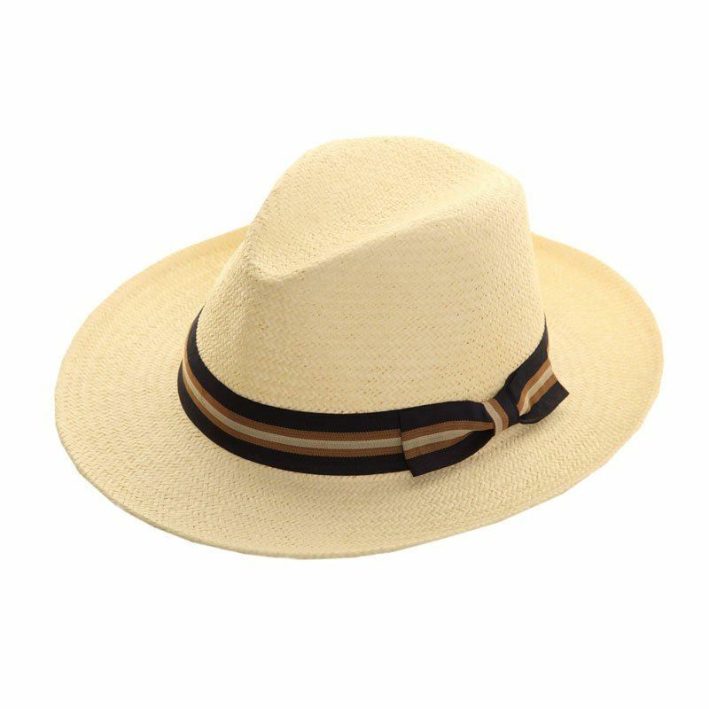 Hazy Blue Mens Straw Fedora Panama Style Hat With Wide Stripe Band and Bow - Premium clothing from Hazy Blue - Just $12.99! Shop now at Warwickshire Clothing