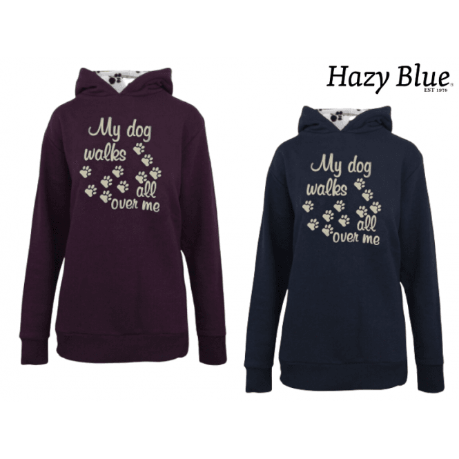 Hazy Blue Womens Hooded Sweatshirts -Scooby - My Dog Walk All Over Me