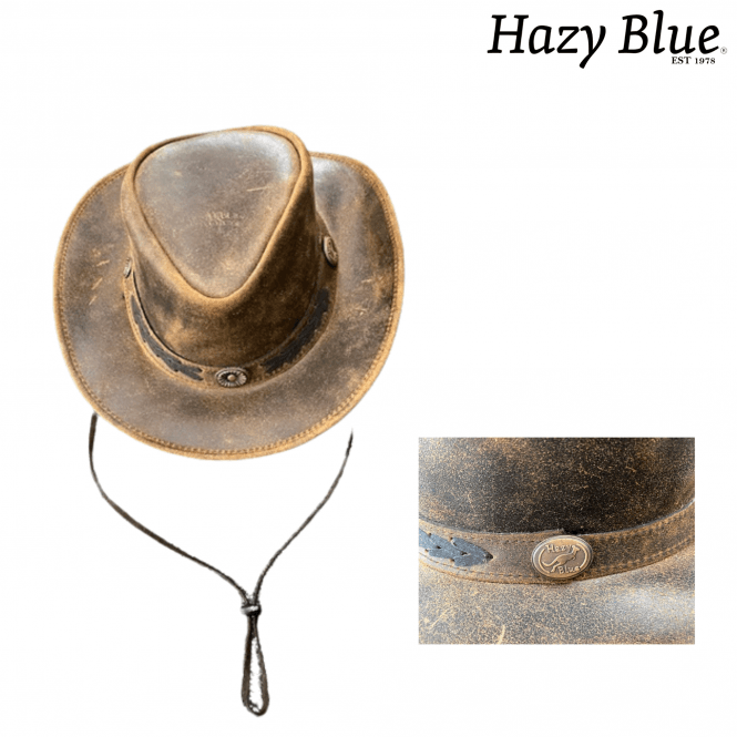 Hazy Blue Unisex Cowboy Distressed Leather Hat - Detroit