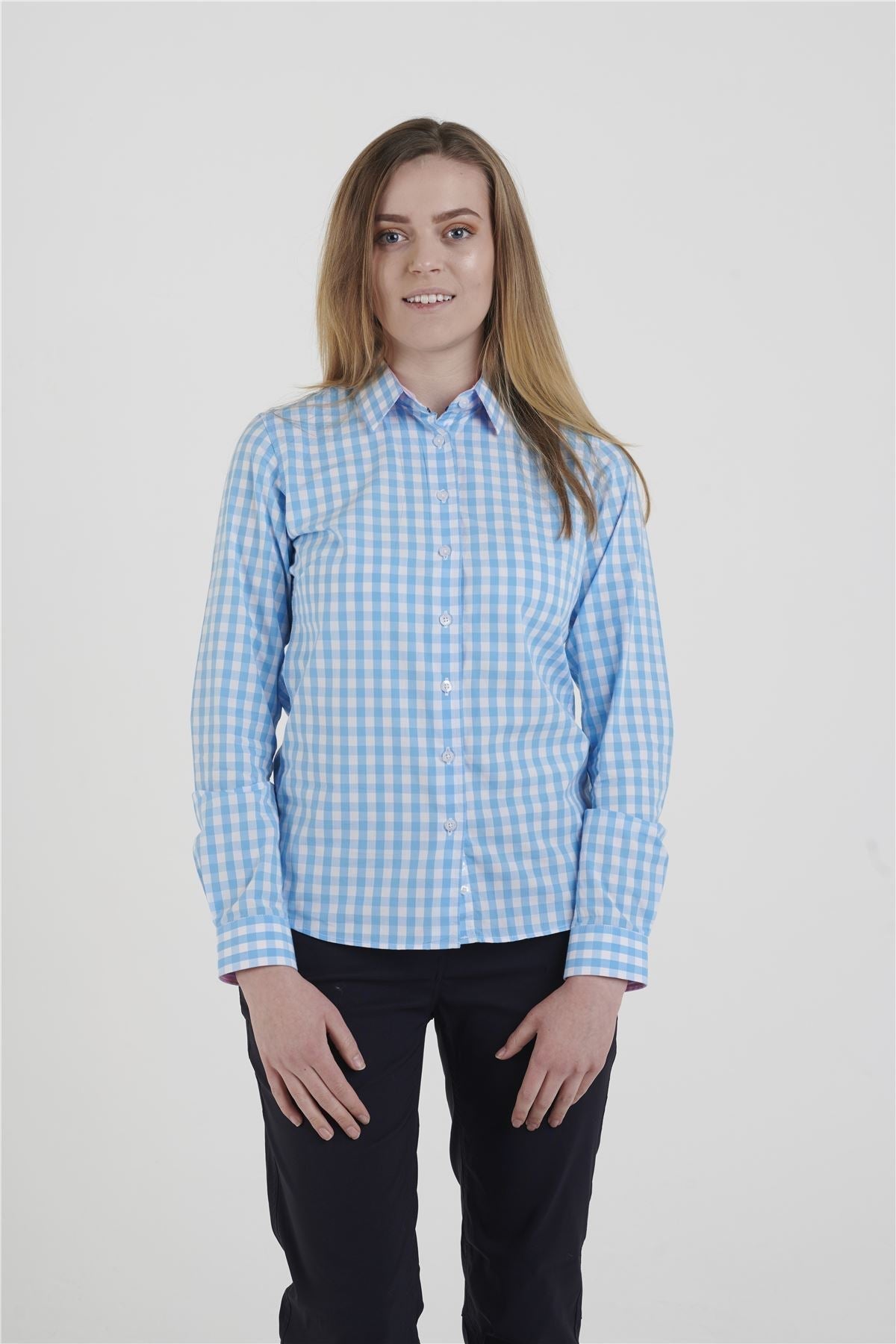 Hazy Blue Womens Magda Long Sleeved Check Shirt
