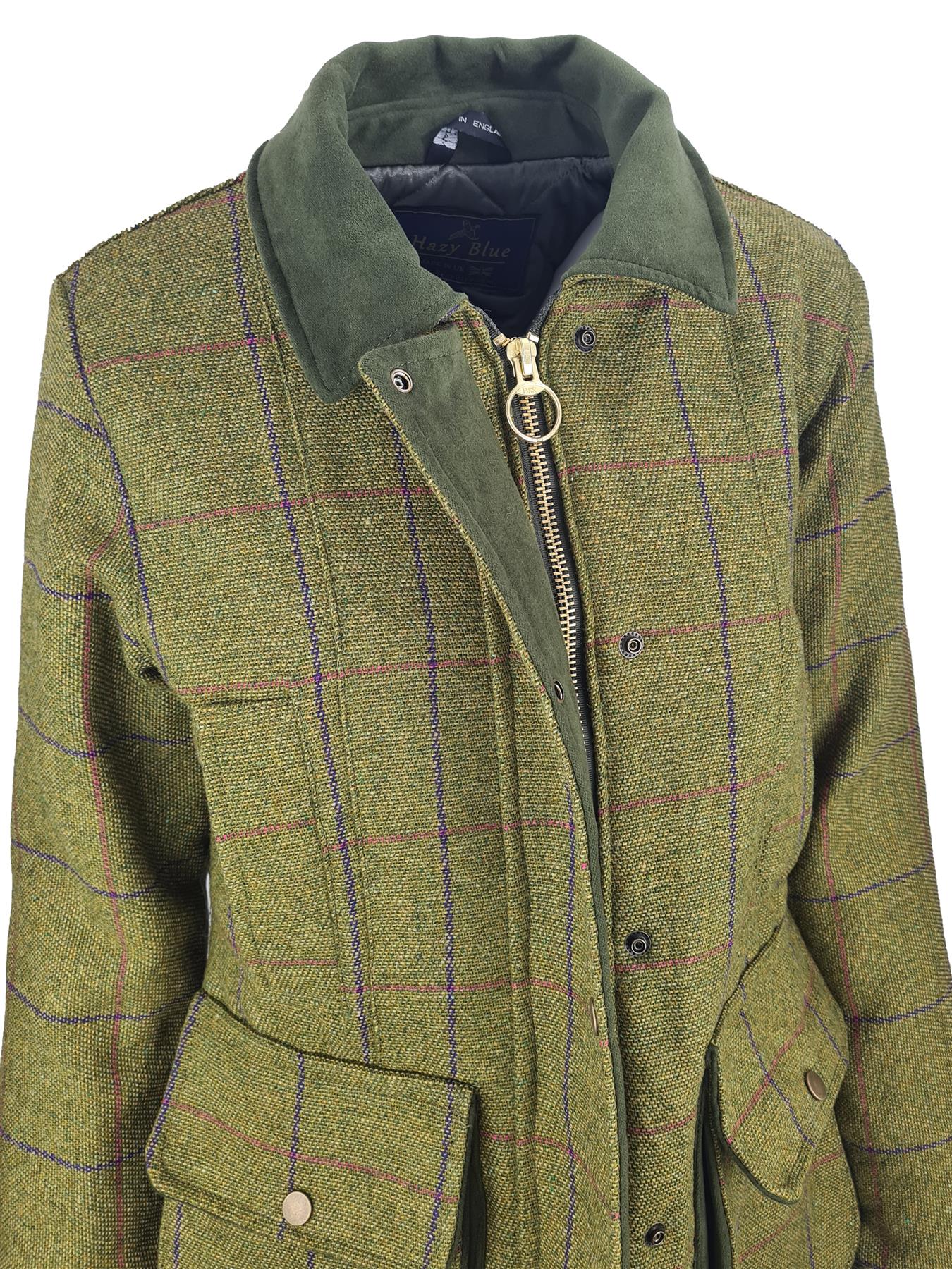 ジャケット HUECLOSET Daisy Tweed Jacket Harris Tweed Ladies Claire Hacking Jacket - Green/Blue Check