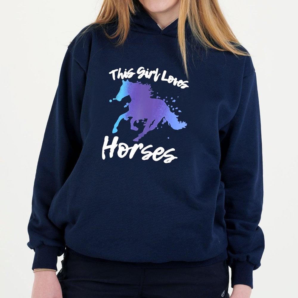 Hazy Blue Womens Pullover Hoodie - Horses